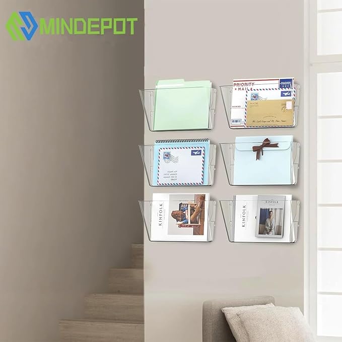 MINDEPOT 3 Pockets Acrylic Wall File Organizer Clear File Holder for Office