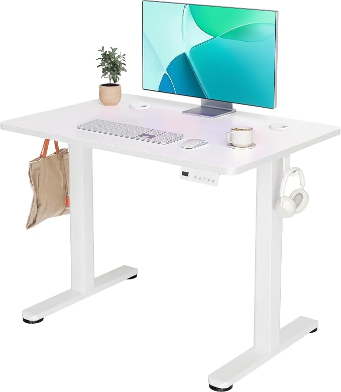 YDN Electric Standing Desk Adjustable Height, 35 x 20 Inches Stand up Desk with Cable Management, Home Office Desks with Splice Board & White Frame, White Top