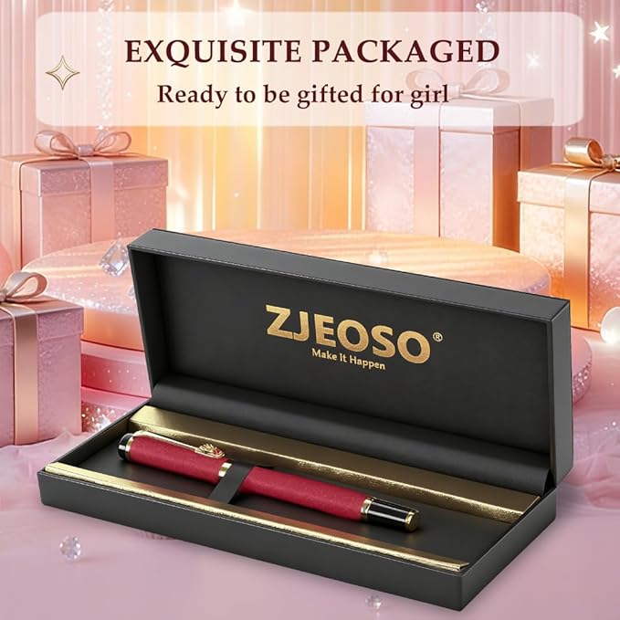 Luxury Pen,Best Luxury Ball Pen Gift Set for Women,Black Ink Fancy Pen Refillable for Executive Office,Professional,pretty pens,cool pens,Nice cute Designer Pen (Red)
