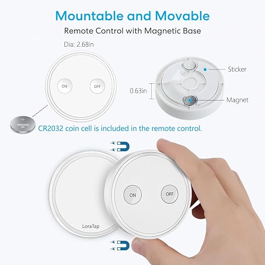 LoraTap Mini Remote Control Outlet Plug Adapter with 2 Remotes, 656ft Range Wireless Light Switch for Household Appliances, No Hub Required, 10A/1100W, White, 2 Years Warranty (2 Remotes + 1 Outlet)
