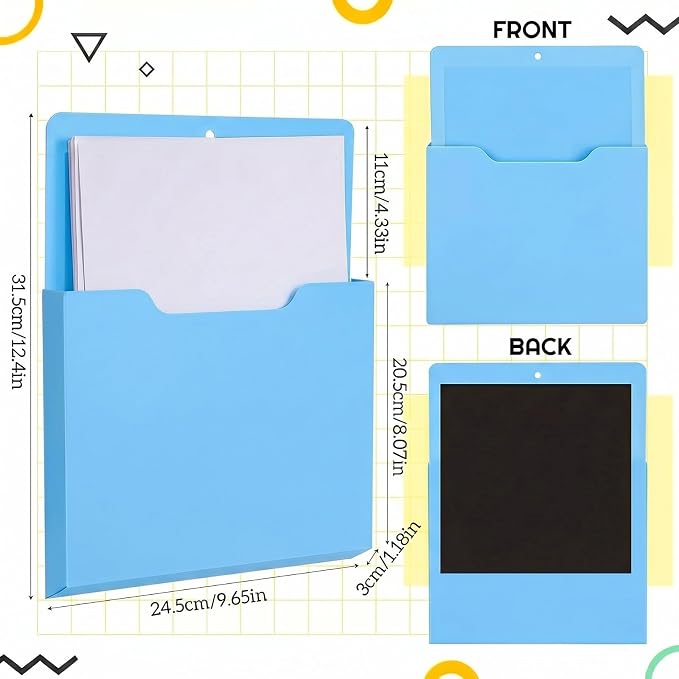 Gilprop 8 Pack Magnetic File Holder, 10"x13"x1.2" Magnetic Wall File Folders for Whiteboard, Hanging Classroom Organizer Storage, Refrigerator Magazine Holder for Mail Letters Paper Desk Office
