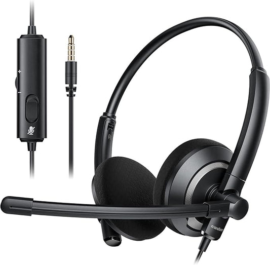 Wired Headset with Microphone for PC Laptop - 3.5mm Jack On Ear Headphones with Noise Cancelling Microphone for Boom Skype Webinars, in-line Control,Comfortable