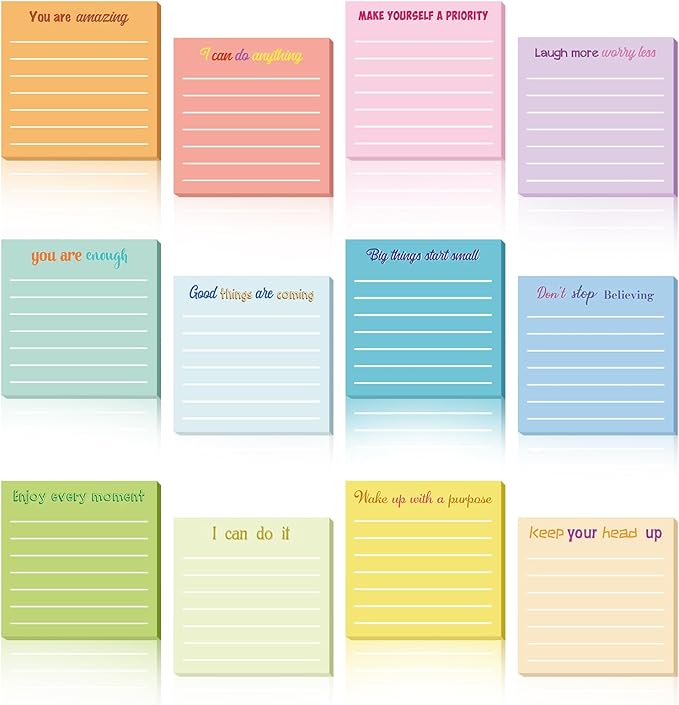 Yinder 12 Pcs Inspirational Sticky Notes Thank You Gift Motivational Sticky Note Pad Employee Appreciation Gift Bulk for Staff Coworker Teacher Nurse Office Groups 3 x 3'' (Inspirational,Simple)