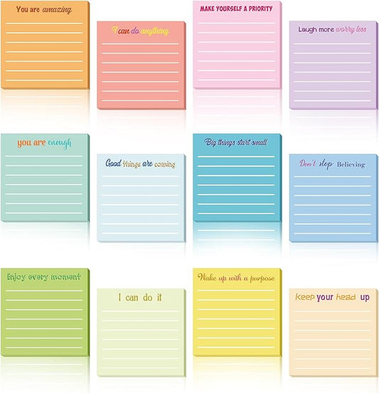Yinder 12 Pcs Inspirational Sticky Notes Thank You Gift Motivational Sticky Note Pad Employee Appreciation Gift Bulk for Staff Coworker Teacher Nurse Office Groups 3 x 3'' (Inspirational,Simple)