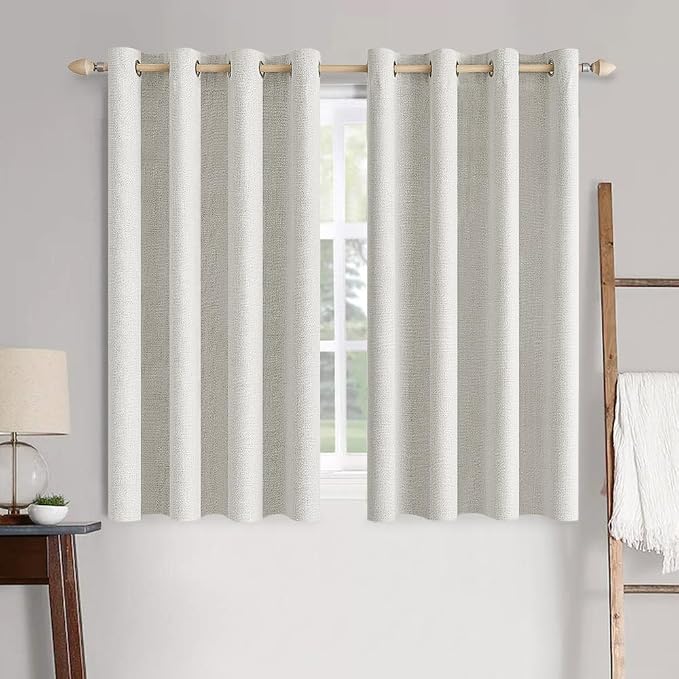 MIULEE 100% Blackout Linen Textured Curtains for Bedroom Solid Thermal Insulated Light Beige Grommet Room Darkening Curtains & Drapes Luxury Decor for Living Room 52 x 63 Inch (2 Panels)