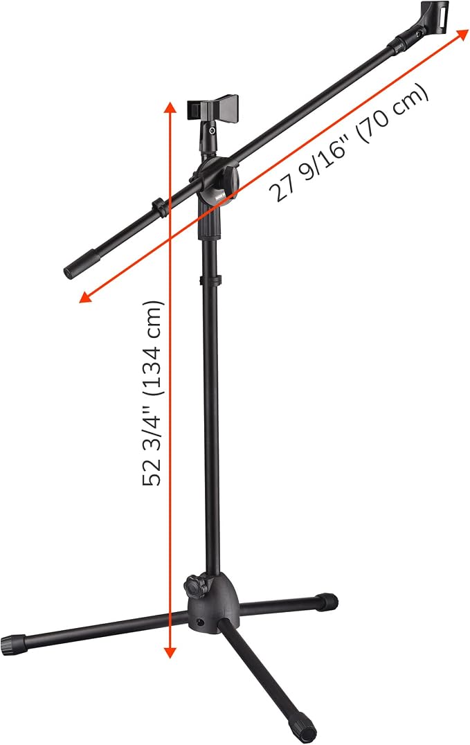 AW Microphone Boom Arm Stand w/Dual Mic Clips Adjustable Tripod Phone Mount Holder for Performance Singing Wedding Stage and Outdoor