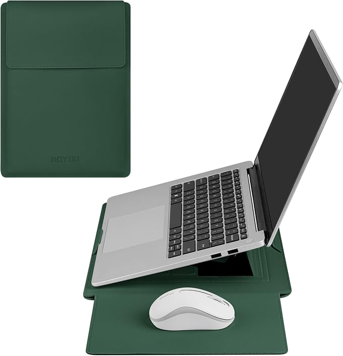 HoYiXi 13.3'' /13.6'' Laptop Sleeve Case PU Leather with Stand Compatible with MacBook Pro 14/MacBook Air 13(M1 M2)/ASUS Vivobook 14/Dell XPS 13/ASUS Matebook,13-14'' Laptop Bag,Dark Green