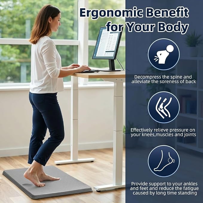 Kitchen Mat Cushioned Anti Fatigue, 0.75" Waterproof,Non Slip Kitchen Rugs, Memory Foam Comfort Mat for Standing at Home,Office,Sink,Laundry(17"x31" Grey)