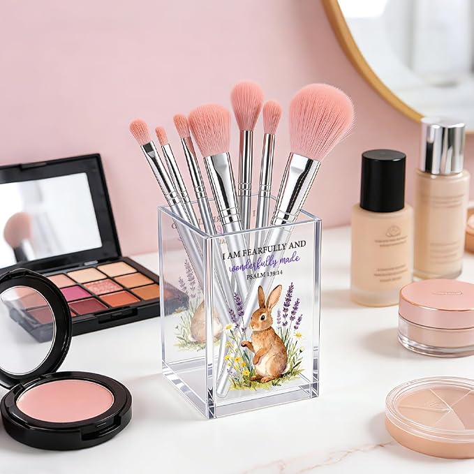 I Am Fearfully And Wonderfully Made Psalm 139:14 Acrylic Pencil Pen Holder Cup, Cute Rabbit Print Bookmark Storage Organizer, Desk Accessories Holder, Graduation Gifts for Daughter Niece