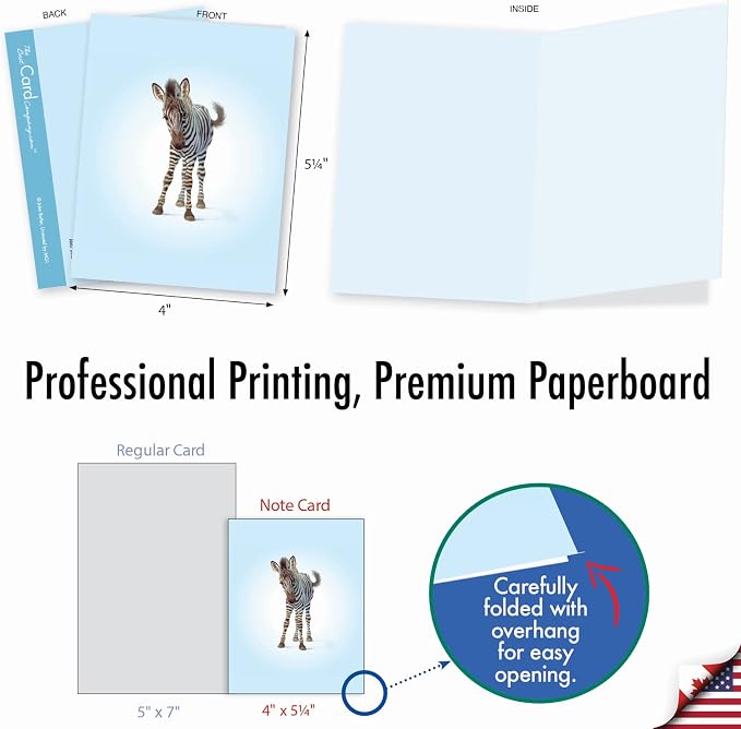 The Best Card Company Assorted Wildlife Watercolor Blank Animal Greeting Card Box Set - 10 Unique Notecards Designs + Envelopes, for Thank You, Invitations, More - Zoo Babies M6726OCB