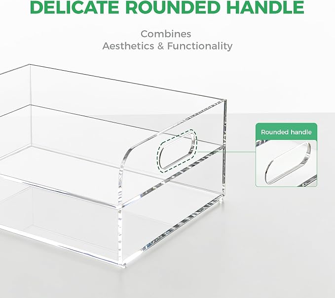 2-Tier Clear Acrylic Paper Trays, Desk File Organizer, A4 Paper Holder, Low-Profile Desk File Sorter for Office/Home, Clear Stackable Letter Tray for Bills, Crafts, Notebooks - Horizontal