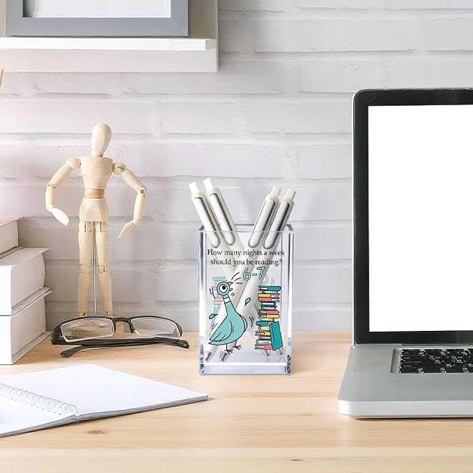 Reading Humor Acrylic Pen Holder for Desk, Teacher Appreciation & End of School Year Gifts for Women Men, How Many Nights a Week Should You Be Reading 6-7 Desk Organizer Decor for Office Library
