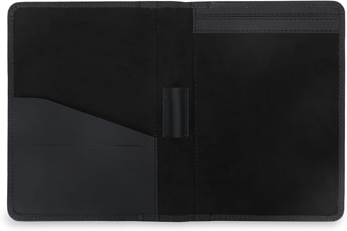 Genuine Leather Junior Legal Padfolio – 5x8 Resume Folder, Business Portfolio Binder with Card Holder, Interview Document Organizer for Men & Women – Black
