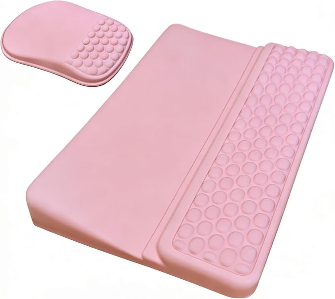 Keyboard Wrist Rest -Ergonomic Keyboard Stand with Wrist Rest- with Carpal Tunnel Pain Relief Massage Bumps and Full Memory Gel Design - Ideal Frequent Computer (Pink)