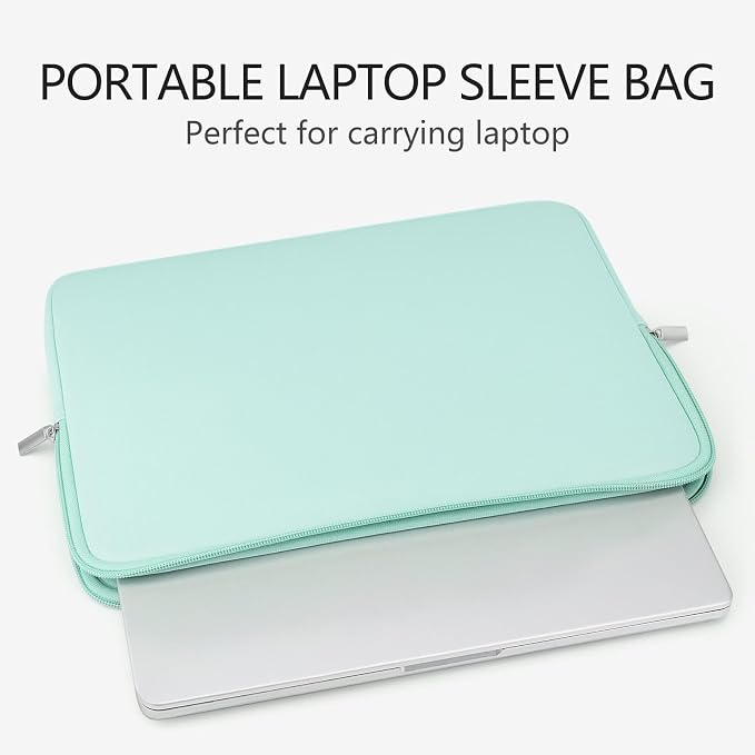 RAINYEAR 14 Inch Laptop Sleeve Case Protective Soft Padded Zipper Cover Carrying Computer Bag Compatible with 14" Notebook Chromebook Tablet Ultrabook (Mint Green)