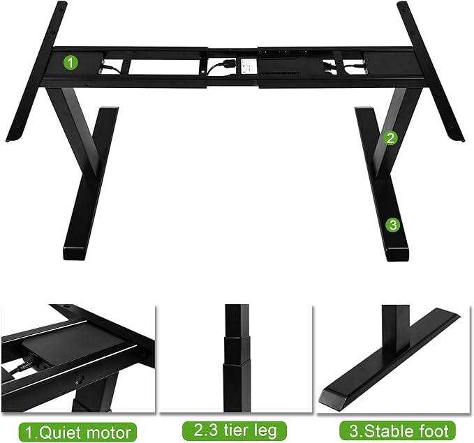 Fromann Dual Motor Standing Desk Frame 3 Tier Legs Sit Stand up Electric Height Adjustable Desk Base for Home and Office (Black)