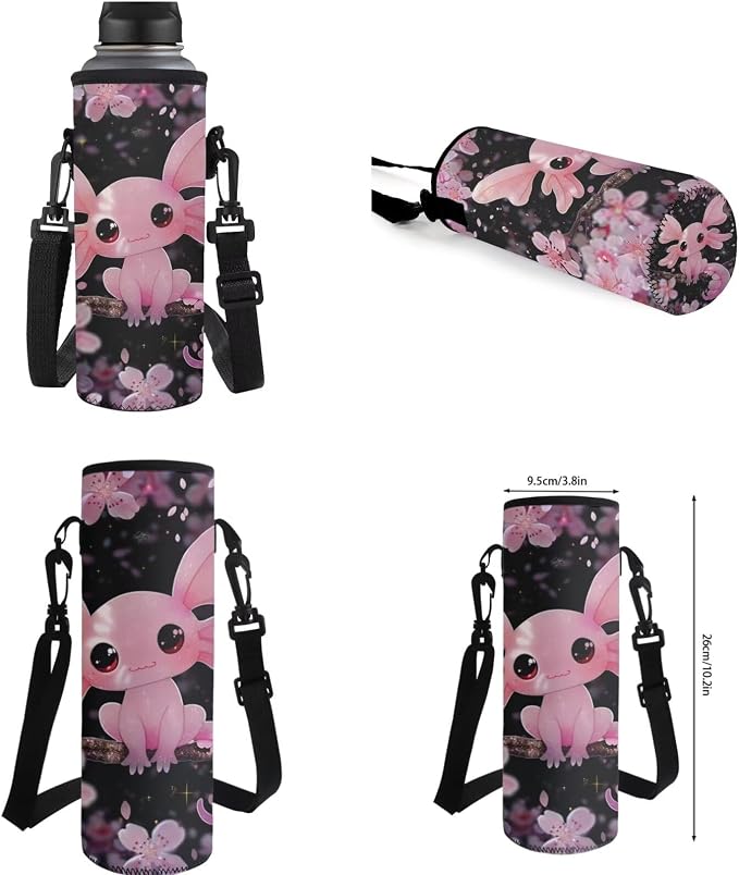 Ystardream Elementary Backpack and Lunch Bag Set for Girls Kindergarten School Funny Axolotl Bookbags with Side Pockets for Water Bottles with Soft Pencil Case & Water Bottle Sleeve for Student