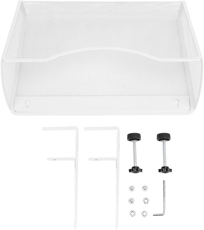 Dioche Clamp on Desk Hanging Desk Organizer Adjustable Carbon Steel ClampOn Organizer for Effective Office Storage - Stylish White Design (White)