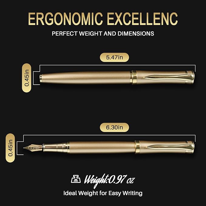 Fountain Pen with Fine Nib | Luxury Gold Finish, Smooth Ink Flow, Complete Set with Ink Cartridges, Converter & Sleeve | Ideal for Professionals, Office, Journaling, and Gifts