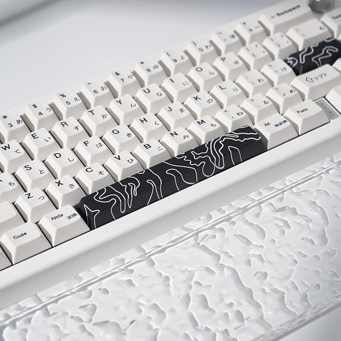 4pcs Keycaps, Black Topographic KeycapsPBT Keycap Cherry Profile Dye-Sublimation Space Bar 6.25U ESC Enter Custom Keycap Set for Mechanical Keyboard Caps Desktop Computer Keyboards