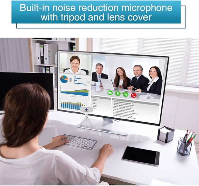 HZQDLN Webcam for PC, HD 1080P Webcam with Microphone, 110° Wide Angle USB Plug & Play - Noise Canceling for Video Calls, Streaming, Gaming - Built-in Privacy Shutter & Tripod