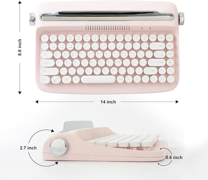 YUNZII ACTTO B303 Wireless Typewriter Keyboard, Bluetooth Connection, Cute Retro Aesthetic Design with Integrated Stand for Tablet, Phone, PC and Win/Mac/Android(B303, Baby Pink)
