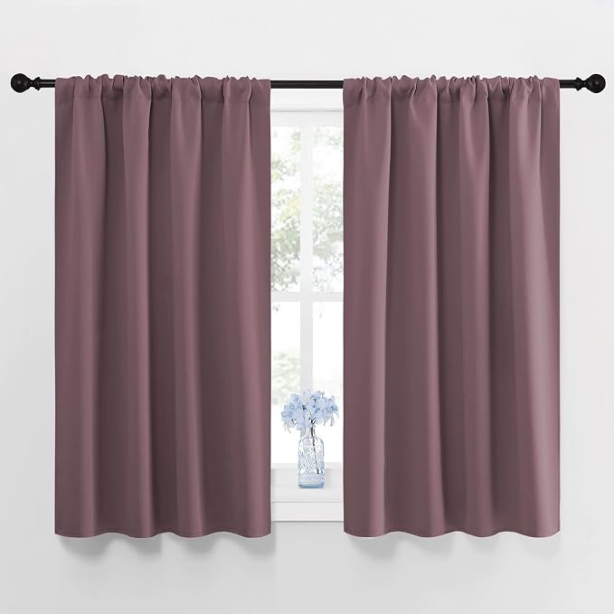 NICETOWN Blackout Curtains for Bedroom, Home Decorations Thermal Insulated Solid Rod Pocket Blackout Drapes for Cafe (Dry Rose, One Pair, 42 x 45-inch)