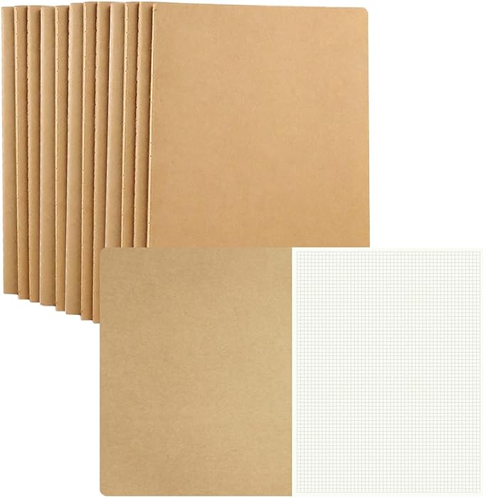 zmybcpack 12 Pack 8.5x11 inch Large Graph Paper Notebook Journals Bulk, Square Grid Paper Notebook for Travelers, College Students, Office - Subject Notebooks 60 Square Grid Pages/30 Sheets