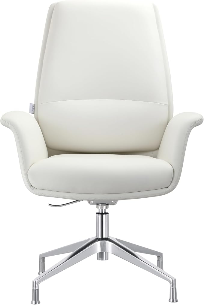 LeisureMod Mid-Century Modern Swivel Office Chair, Adjustable Height with Faux Leather Seat and Aluminum Frame (White, Set of 6)