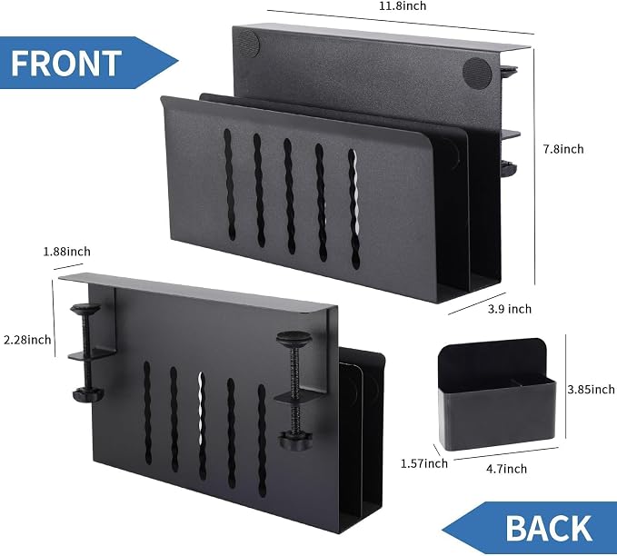 2 Tier Desk Side Storage Organizer, Under Desk Laptop Holder, No Drill Hanging Desks Caddy for Office & Home, Clamp On Desk Shelf for Tablet, Files, Accessories, Load 30Lbs