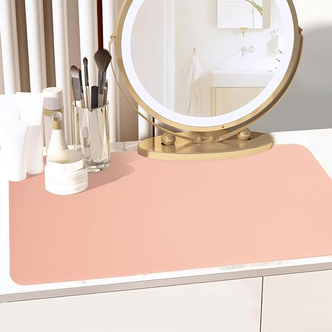Makeup Mat, Dual-Sided Waterproof Vanity Protector Mat, Non-Slip PU Laptop Pad, Large Mouse Mat, Dresser Cover Accessories, Writing Desk Pad for Office and Home Decor, Pink 31.5x15.7in