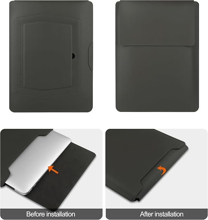 HoYiXi 13.3'' /13.6'' Laptop Sleeve Case Leather Bag with Stand Compatible with MacBook Pro 14/MacBook Air 13(M1 M2)/13.3'' Yoga/Dell XPS 13/HP/Matebook 14'' Laptop case, Grey