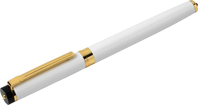 Dryden Designs Fountain Pen - Medium Nib and Fine Nib | Includes Luxury Box, 6 Ink Cartridges - 3 Black 3 Blue and Ink Refill Converter - Pearl White