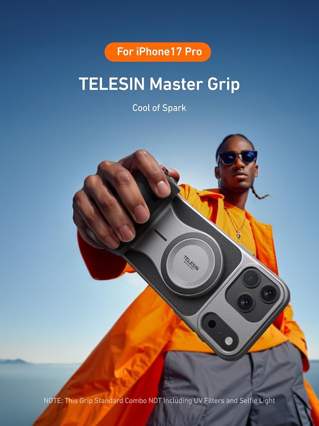 TELESIN Master Grip Universal for iPhone/MagSafe, Magnetic Phone Camera Grips Kit Built-in 3200mAh Battery - Wireless Charging - DSLR Style Handle Holder -【Graphene Case Only for iPhone 17 Pro】