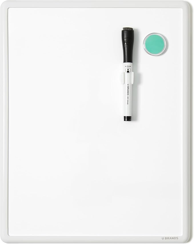 U Brands Contempo Magnetic Small Whiteboard, 11" x 14”, White Modern Frame, Mini White Board for Students, Fridge and Locker Dry Erase Board, Includes Marker & Magnet