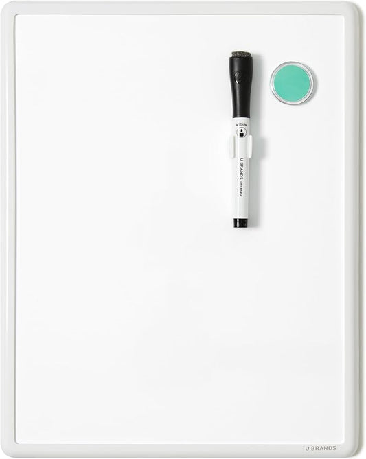 U Brands Contempo Magnetic Small Whiteboard, 11" x 14”, White Modern Frame, Mini White Board for Students, Fridge and Locker Dry Erase Board, Includes Marker & Magnet
