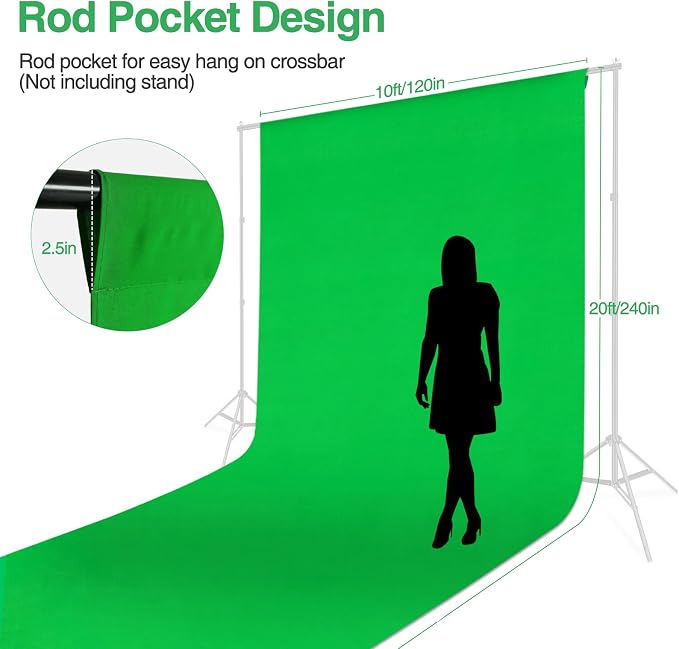 Green Screen Backdrop, 10x20ft (WxH) Photography Chromakey Greenscreen Background Sheet, Polyester Collapsible Green Backdrop Curtain for Streaming, Meeting, Photo Studio, Video Recording