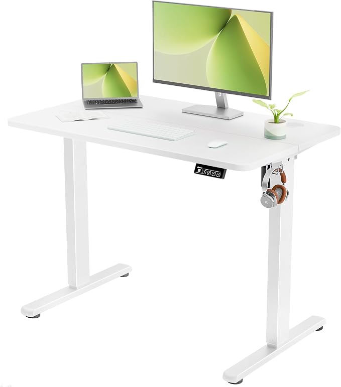 ERGOMAKER 40"x24" Standing Desk, Height Adjustable Sit-Stand Office, White | Electric Adjustable Standing Desk, Sit to Stand Computer Office Desk with Splice Board, Memory Preset, Lifts 28.7''-46.5"