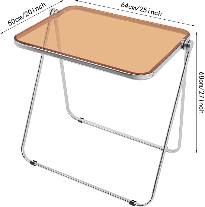 Acrylic Folding TV Tray Table, Small Portable Square Laptop Desk, End Side Table Modern Square Table for Home Office, No Assembly Space-Saving Side Table with Metal Frame (Brown)