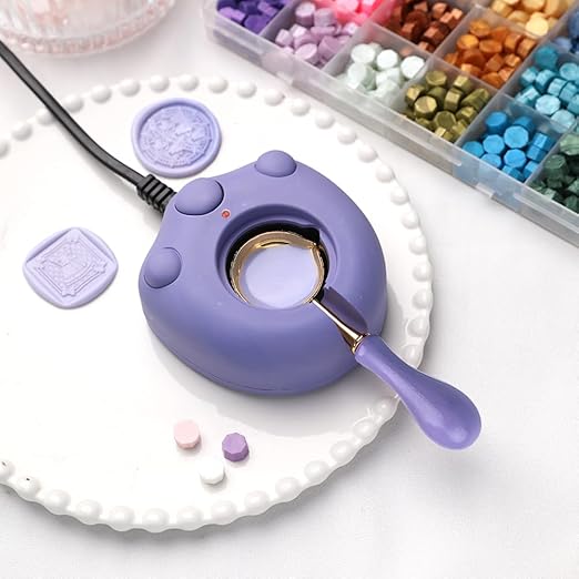 Electric Wax Seal Warmer Kit - Purple, Includes Spoon and Tweezers for DIY Wax Seals and Stamps