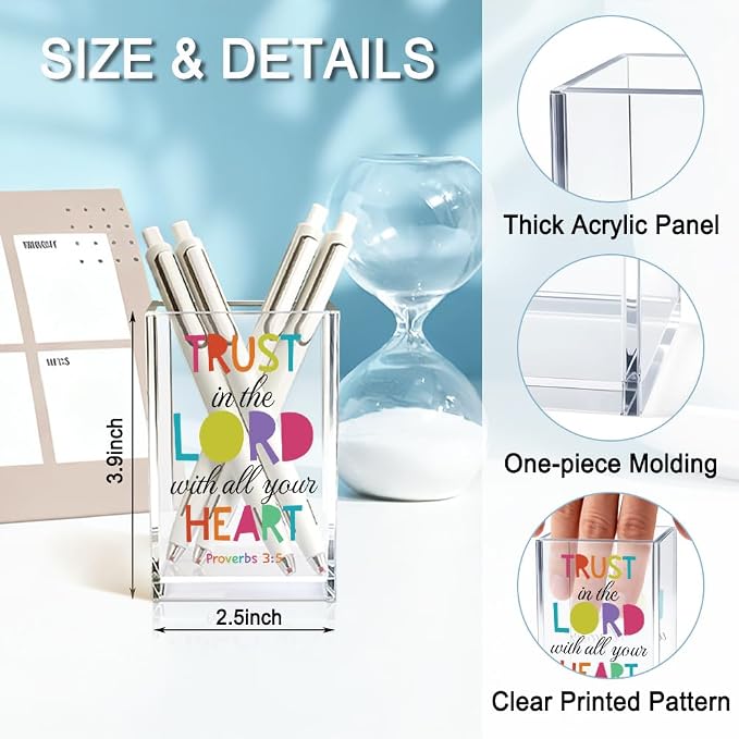 Trust In The Lord With All You Heart Acrylic Cosmetic Holder, Bible Verse Encouraging Makeup Brush Holder, Ideal for Jewelry Accessories Holding, Proverbs 3:5 Inspirational Gifts for Women Her