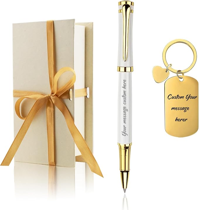 Yastar Personalized Business Pen Nice Gift Pen set with Custom Keychain Engrave with your Message Names Company Names Phone Number on pen - Souvenir Gift for Colleague Friends