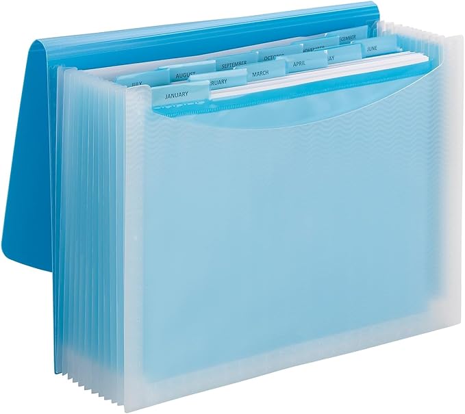 Smead Poly Frequency Expanding File Folders, Flap and Cord Closure, Letter Size, Wave Pattern, 13 Pocket, Teal/Clear (70869)