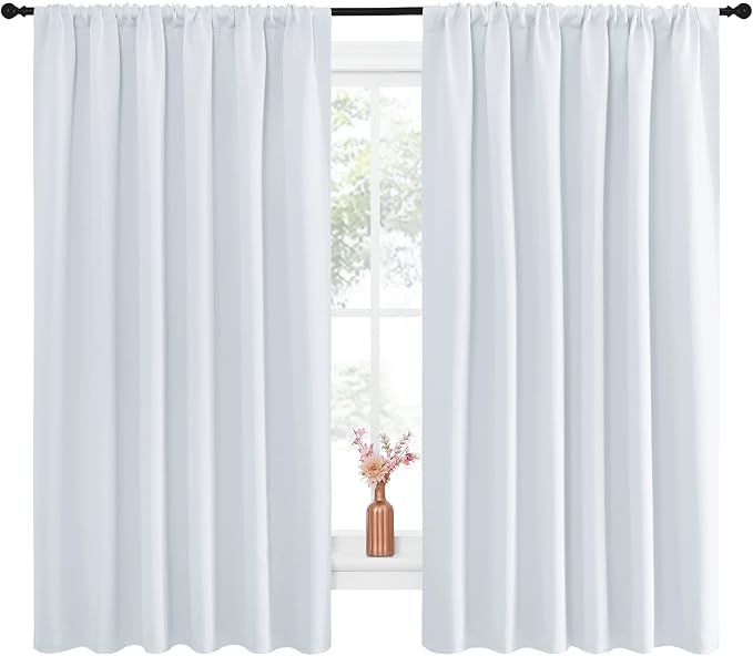 NICETOWN Bedroom Window Curtain Panels - Window Treatment Thermal Insulated Rod Pocket Room Darkening Curtains/Drapes for Patio Door (Greyish White, 2 Panels, 70 by 63)