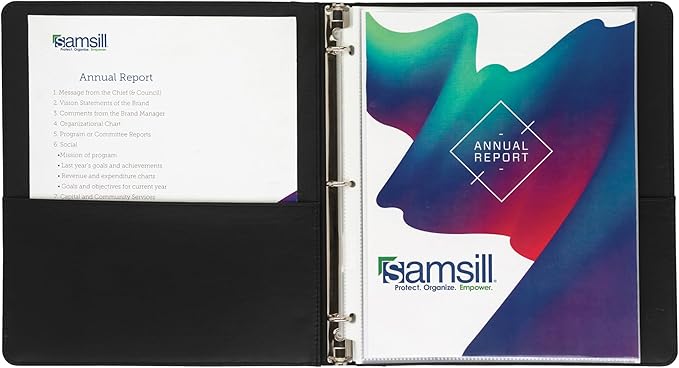 Samsill 0.5 Inch 3 Ring Binder, Leather, Black with Contrast Stitching, 8.5X 11 Inch, 3 Rings, Notebook Binder, Portfolio Organizer, Planner, Journal