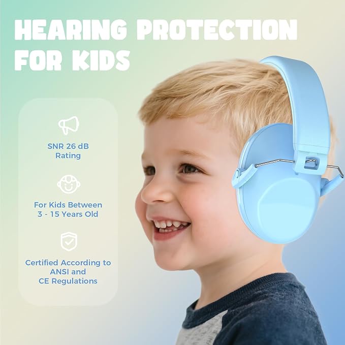 ProCase Kids Noise Cancelling Headphones, Kids Ear Protection Monster Jam Truck, Fireworks Hearing Protection Noise Reduction, Noise Canceling Earmuffs for Sensory Autism Toddler Children -Skyblue