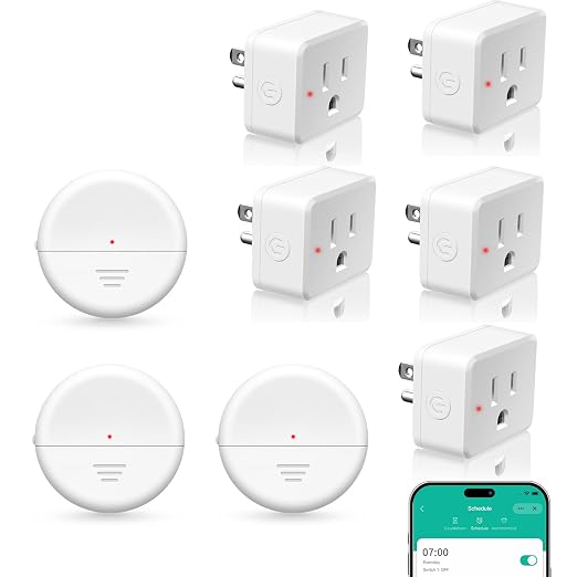 NineLeaf 260FT Wireless Motion Sensor WiFi Slim Outlet Smart Remote Switch | App Control, Adjustable Sensing Mode, WiFi Auto Control Lights Fan Appliances, No Wiring,Garage,3Sensors 5Plugs