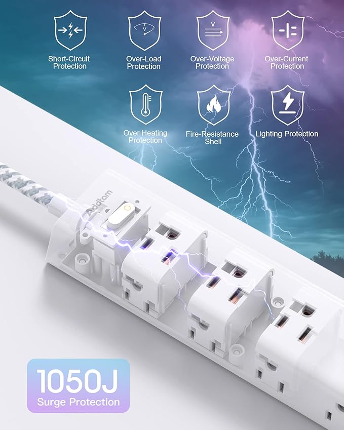 Surge Protector Power Strip - 15 FT Extension Cord, Power Strip with 12 Widely AC Outlet 3 USB, Flat Plug Wall Mount Overload Protection, 1050J, Desk Charging Station for Home Office, ETL Listed,White