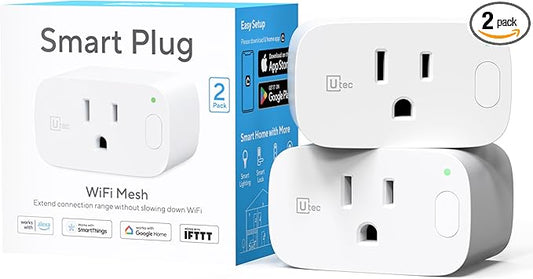 UTEC Smart Plug, Wi-Fi Mesh Outlet, 15A Ultra Efficient Smart Plug Compatible with Alexa, Google Home & IFTTT, No Hub Required, 2.4GHz Wi-Fi Only, Remote Control, ETL Certified, 2 Pack