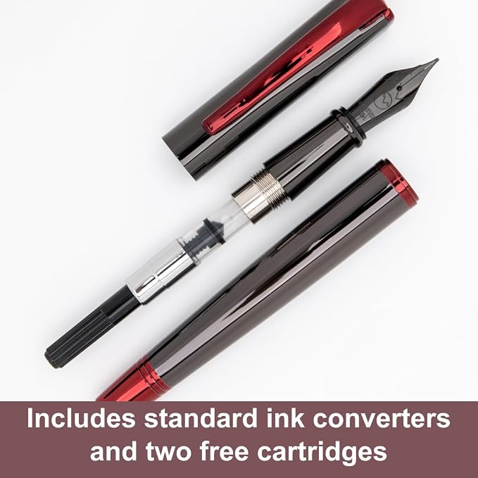 Monteverde USA Impressa Fountain Pen Gun Metal with Red Trim - Broad Point - JoWo German Nib